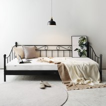 [20조한정 추가즉시할인] 에보니아 철제 데이베드 소파베드 슈퍼싱글 침대 시리즈_매트선택, Black, A형_블랙_포켓10T매트포함