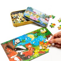 민화샵 일러스트 동화 동물 직소 퍼즐 틴케이스 세트 60피스 22.5x14cm, 동물 생일파티
