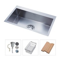 백조씽크 리폼서비스 시공요청 가능한 프리미엄사각볼 SWSR850(SET판매 - 싱크볼 + 배수구 + 와이어바스켓 + 나무도마) 인테리어 리모델링, 신청(+67000), 기본(+0)