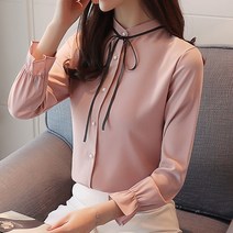 비앤에이치스타일 쉬폰 라운드 리본 끈 블라우스 246