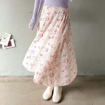 (속치마 내장)스프링 플라워 밴딩 플레어 롱스커트