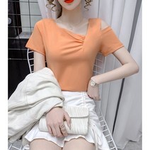 상의 봄가을 오프숄더 반팔 티셔츠 여성 여름 루즈핏 캐주얼 슬림핏 상의