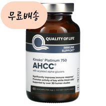퀄리티오브라이프랩 키노코 kinoko 플래티넘 AHCC 750m.g 표고버섯균사체 60개입, 1개