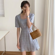 [레티고] 스퀘어넥 플라워 미니 원피스