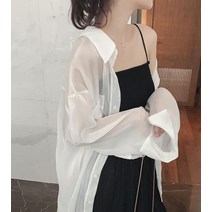 중년여성 롱 로브 가디건 여 여름 초선녀 아이스 쉬폰 셔츠 긴팔 에어컨 바람막이 가디건 얇음