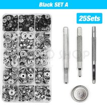 의류 가방 신발 레더 크래프트용 금속 스냅 버튼 패스너 프레스 스터드 4 개 설치 도구 키트 25 세트, 01 12.5mm(203), 07 Black Set