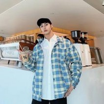 봄과 가을 남성용 긴팔 루즈한 체크무늬 셔츠 자켓