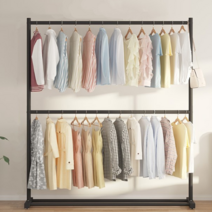 디작소 일자형 2단 옷걸이 행거(150cmx180cm)(블랙), one color