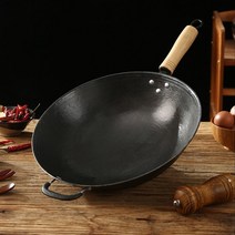 인덕션용 무쇠 후라이팬 가스렌지 공용 무쇠 짬뽕 치킨 찜 팬 웍 전통 중화 냄비, 38CM 둥근 바닥