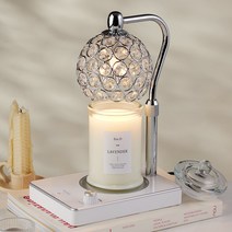 크리스탈 비주 타이머 캔들 워머 타이머 높이 불빛조절 일체형 + 천연소이캔들 370g세트, 하와이안피치370g, 비주_실버화이트(타이머)