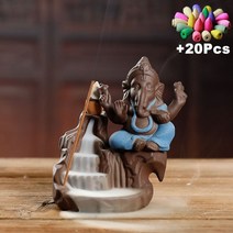 향로 촛대 청동 제사 제기 제례용 향대 ganesha backflow incense burner 코끼리 god 상징 auspicious and success 세라믹 콘 홈 장식, ab6 블루 20콘