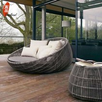 수영장 카바나 선 배드 썬 베드 원형 라탄 태닝 의자, 둥근 등나무 직경 1.4m 원형 침대