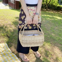 짙은사각 라탄 바구니 피크닉 차 대형 라틴 바스켓, 마이리틀바구니, 내추럴