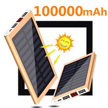 ARTECK®100000mAh 보조배터리 LCD 디스플레이 태양광 보조배터리 이동전원 초박형 폴리머, 실버