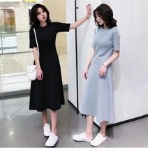 반팔 미디 기본 무지 A라인 원피스 여리여리 제주도