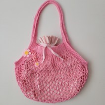 핸드메이드 인디핑크 네트백 + 핑크스트라이프 속가방 세트