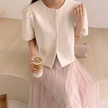 트위드자켓 여성 봄 가을 청 가죽 자켓 정장 노카라 숏 하객룩 한국어 세련된 작은