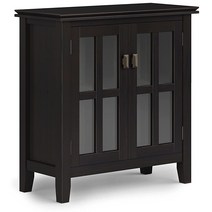 SIMPLIHOME Artisan SOLID WOOD 76.2cm(30인치) 너비의 현대적인 낮은 보관 캐비닛 히코리 브라운 색상 거실 입구 및 가족용