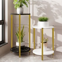 엠케이 원형 화분진열대 NO-203 2단 다용도 받침대 선반 화분 철재, 골드&화이트