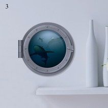 3D 잠수함 Porthole 창 벽 스티커 구강 상어 물고기 보트 냉장고 욕실 홈 인테리어 Sealife 인쇄 YZL7, B3