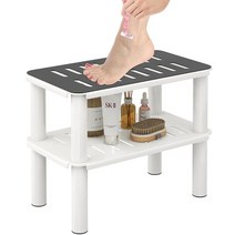 JIAPAIDUO금속 코너 샤워 발 스툴 면도 다리용 보관 선반이 있는 욕실 샤워 벤치 시트 내부 샤워 방수 샤워 스툴 작은 스텝 스툴 매트 블랙 미끄럼 방지 샤워 의자, White
