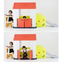 실외놀이터 어린이놀이시설 조합놀이대 에듀플레이하우스4 (놀이집+미끄럼틀+테이블과의자세트), 단일