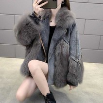 겨울 데님 패치 여우털 파카 여 영 패딩 퍼 코트 여성모피 퍼코트 퍼자켓 모피코트