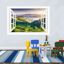 뮤럴벽지 비스코스 벽 스티커 3D 입체벽화 PVC 스티커 모의창문 자연풍경 장식 60*40cm/150*100cm, 002