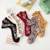 빅걸스토리 여성 빈티지 플라워 물감 꽃무늬 패션 장목양말