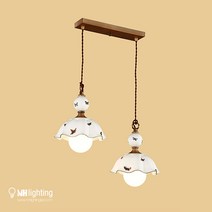 [산본 문화조명] 나비공 도자기 2등 펜던트 드라마협찬 인테리어조명 식탁등, 본품+LED 볼구 12W 하얀빛 X2
