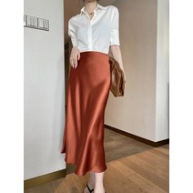 여성롱스커트 롱치마 Tataria-실크 새틴 스커트 하이 웨이스트 a 라인 여름 핑크 미디 여성용 스타일