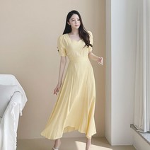 린넨 튤립 하트넥 허리 벨트 롱 플레어 원피스 3color