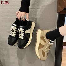 Y.GA 겨울 보온 여성 키높이 운동화 여자 편안한 런닝화 굽높은 스니커즈 가죽 캐주얼 슈즈 4cm 통굽 미끄럼 방지 신발 통기성이 좋다