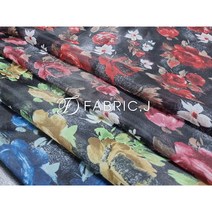 패브릭제이 DTP 실키 로즈 플라워노방 오간자 원단 4종 FJ-222, 레드로즈