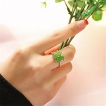 옥반지 옥가락지 비취 쌍가락지 클래식 제이드 그린 클로버 반지 기념일 액세서리 925 스털링 실버 쥬얼리