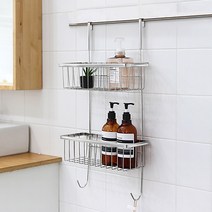 (라이크홈)이케아 문걸이선반 스테인레스 욕실 목욕탕 주방 수납 걸이형 바스켓 선반 화장실 화분 정리, 코시나_샤워부스 와이드 욕실선반, 1개