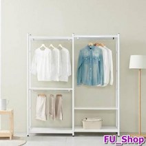 ForU58 스틸 시스템행거 2단기본형 1단기본형 세트 드레스룸행거 수납행거 선반행거, 화이트