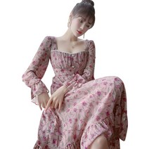 루이스 새로운 도착 연예인 프랑스 스타일 레트로 스퀘어 칼라 긴 꽃과 장미 꽃 슬리밍 드레스