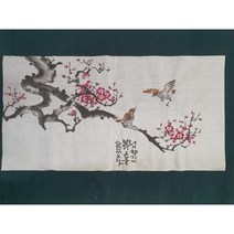 한국전통 수묵화 사군자 십군자 동양화 문인화 작가가 직접 제작하는 품격있는 인테리어소품 매화참새 목단나비 화선지작품 소우의먹그림, 목단5송이 나비2마리