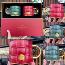 스타벅스 텀블러 컵 50 주년 기념 355ml 기념일 여신 머그 페어 커플 결혼 선물 커피, 340ml 레트로 레드와 그린 체