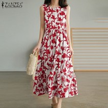 ZANZEA 여성 a라인 빈티지 민소매 롱 드레스 원피스 롱원피스