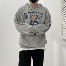오버핏 베어 프린팅 특양면 후드티 남녀공용 커플