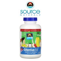 Source Naturals 어텐티브 차일드 포스파티딜세린 DMAE 포도씨 추출물 프로시아니딘 60 츄어블 웨이퍼