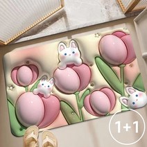 [1+1] 입체효과 다용도 규조토 발매트 2개, 핑크, 화이트