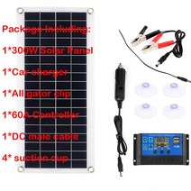 태양광 발전 220v 가정용태양광 인버터 발전기 듀얼 USB 300W 12V 태양 전지 패널 키트 전체 30A 60A 충전 컨트롤러 RV 캠핑카 충전기 야외 공급을 위한, 07 60A controller kit