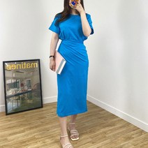 3color 리즈 코튼 허리밴딩 반팔 랩 롱원피스