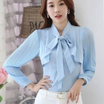 가바바 여성 블라우스 소매주름 쉬폰 리본 긴팔블라우스 G42284