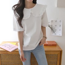 여름 러블리 레이스 카라 반팔 맨투맨 티셔츠