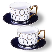 Aopet 영국식 홈카페 커피잔 2인조 세트, C003 블루_씬라운드