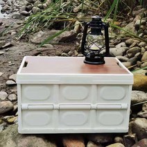 캠핑박스 우드롤테이블 레트로박스 홈캠핑 서랍정리 베란다홈캠핑 우유박스 폴등바스켓 접이식폴등박스 감성캠핑용품점 수납박스, 55L 라지, 화이트 + 우드커버(플라스틱커버 없음)